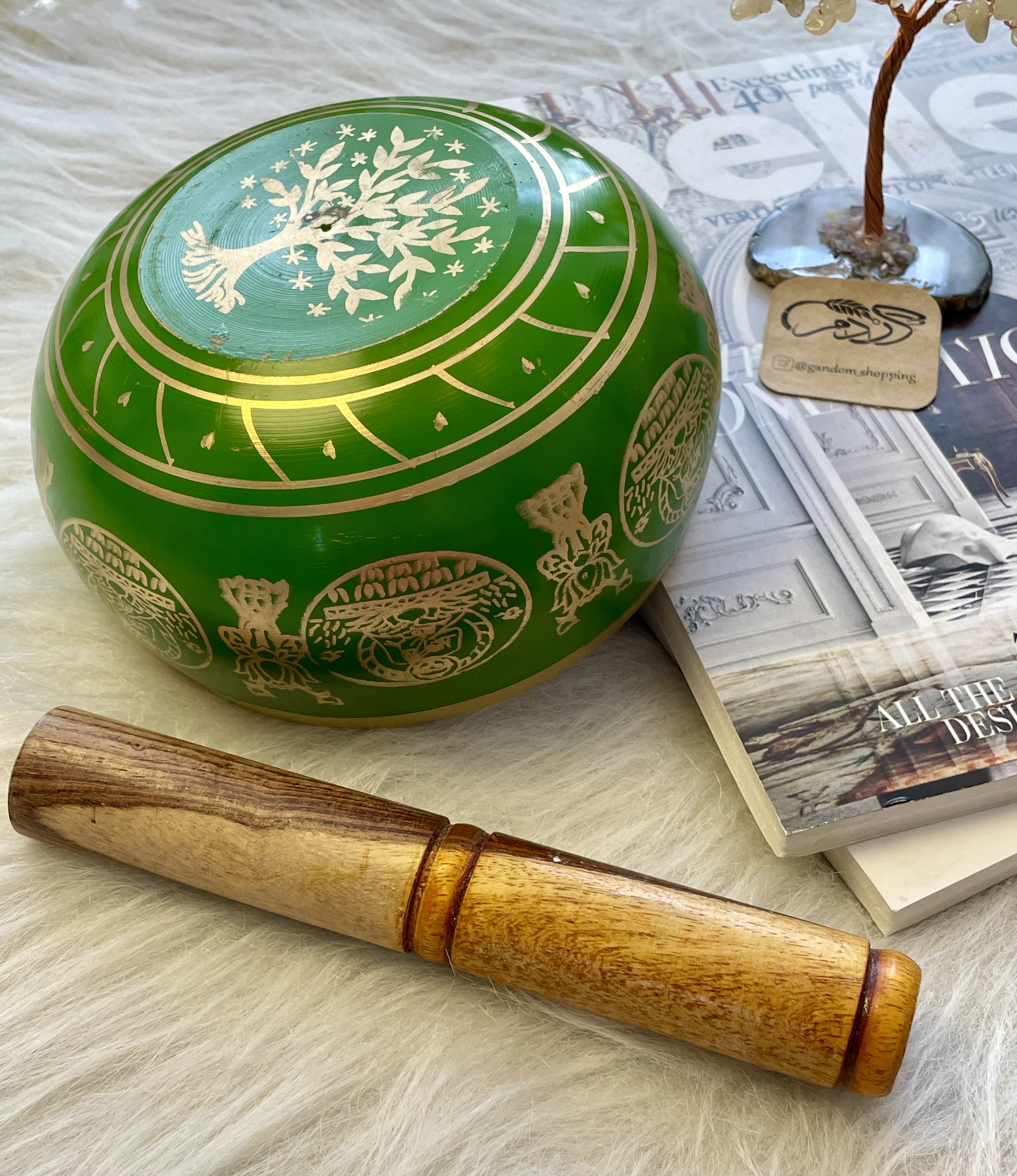 کاسه تبتی سبز ۱۴ سانت